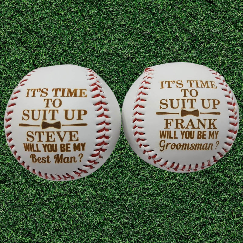 Personalized Suit Up Baseball Ring Bearer Gift Groomsmen Proposal Gift Best Man Custom Engraved Baseballs Wedding Ring Security Gift for Him