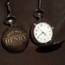 Personalized Black Metal Pocket Watch Custom Groomsmen Design - cheapgroomsmengifts