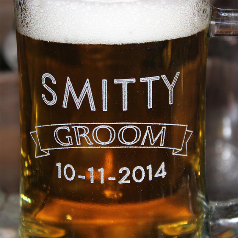 Personalized 25 oz. Wedding Party Glass Sports Beer Mug - cheapgroomsmengifts