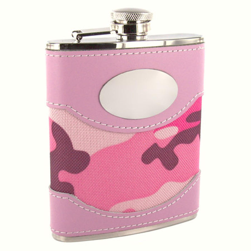 Personalized 6 oz. Pink Camouflage Flask - cheapgroomsmengifts