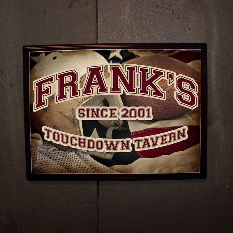 Personalized Football Touchdown Tavern Wood Bar Pub Sign - cheapgroomsmengifts