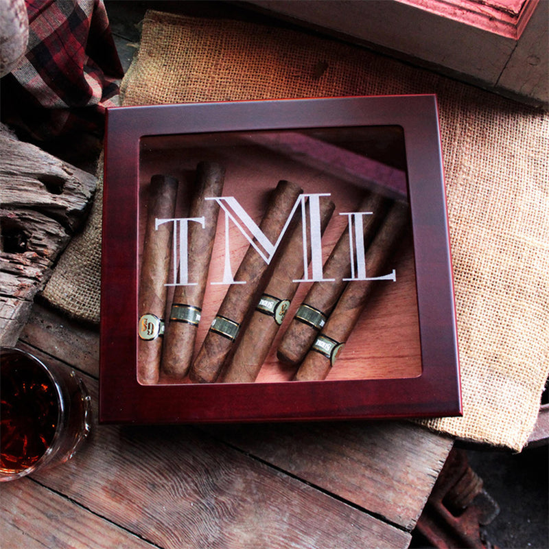 Personalized Glass Top Wood Cigar Humidor - cheapgroomsmengifts