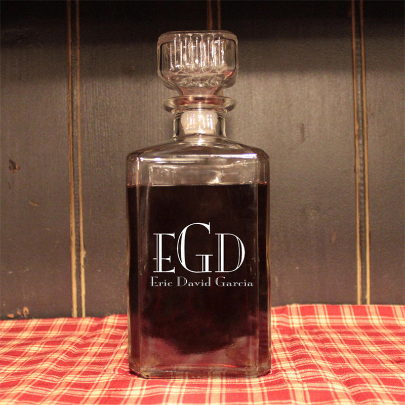 Personalized Monogram 34 oz. Glass Liquor Decanter - cheapgroomsmengifts
