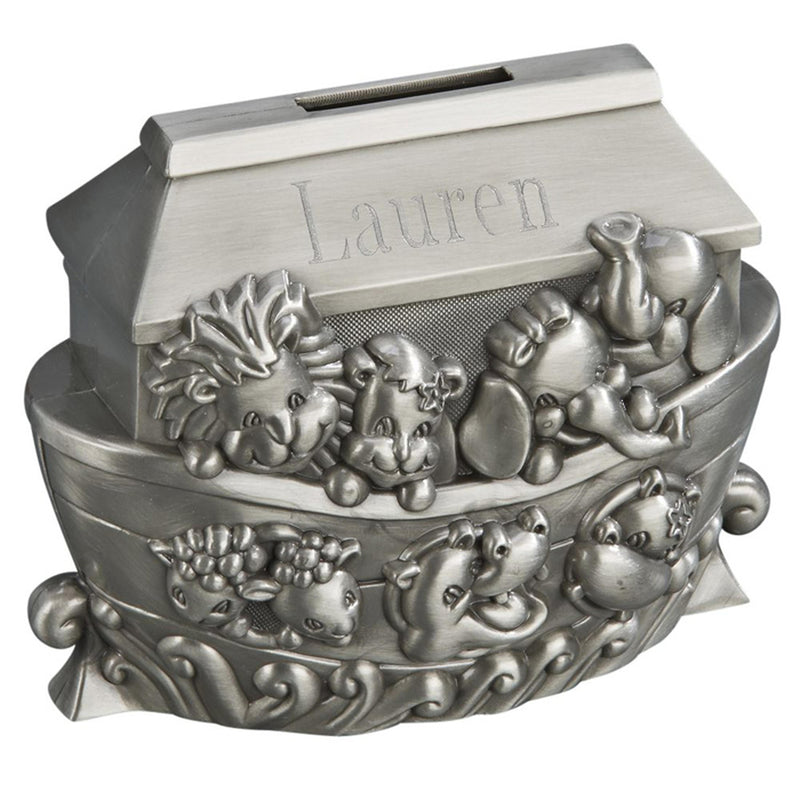 Personalized Pewter Finish Noah's Ark Bank - cheapgroomsmengifts