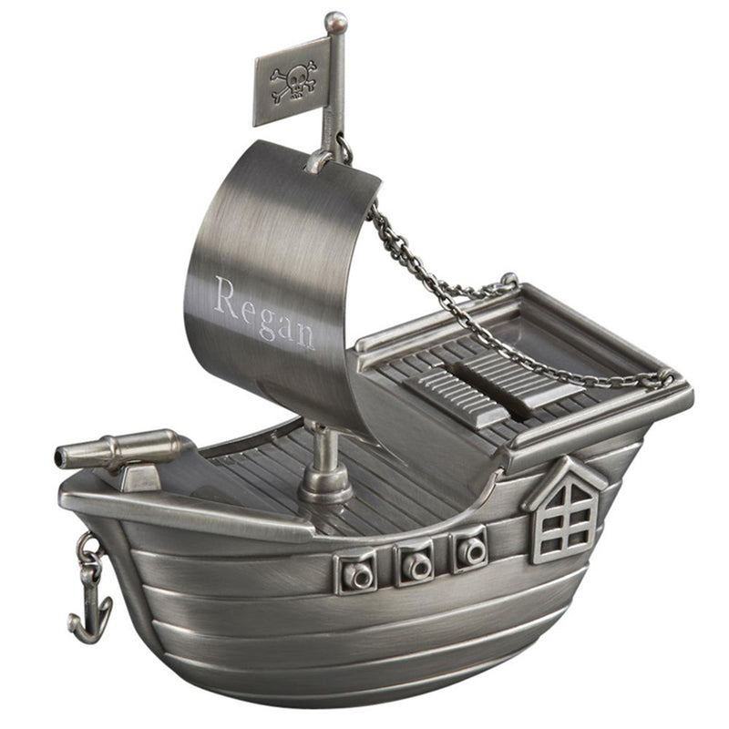Personalized Pewter Finish Pirate Ship Bank - cheapgroomsmengifts