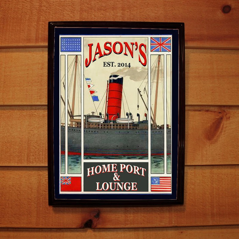 Personalized Steamship Home Port & Lounge Wood Bar Pub Sign - cheapgroomsmengifts