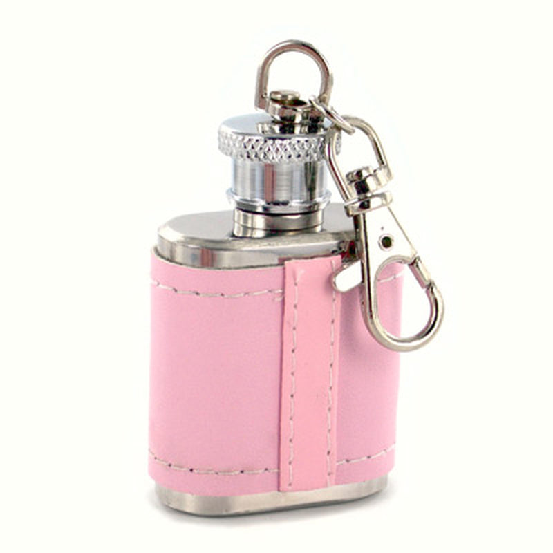 Personalized Pink Genuine Leather Key Chain Flask - cheapgroomsmengifts