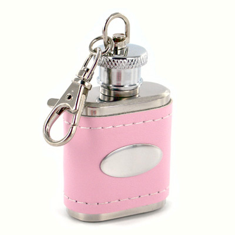 Personalized Pink Genuine Leather Key Chain Flask - cheapgroomsmengifts